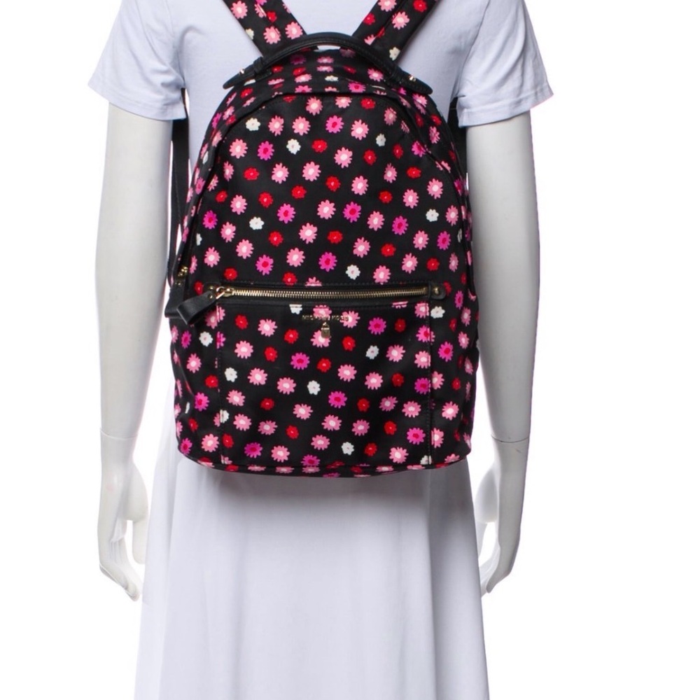 Michael Kors KELSEY Black with Pink Floral Large Nylon Backpack EUC - Picture 3 of 15